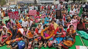 Members of the tribal community protesting in front of Raj Bhavan, Ranchi in 2022 against the government’s proposed drone survey in  the villages of Jharkhand.