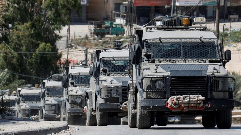 Military vehicles operate in the Israeli-occupied West Bank on June 10, 2024.