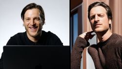 A side-by-side comparison of CNN producer Jon Sarlin's headshot taken by a human and one generated by artificial intelligence.