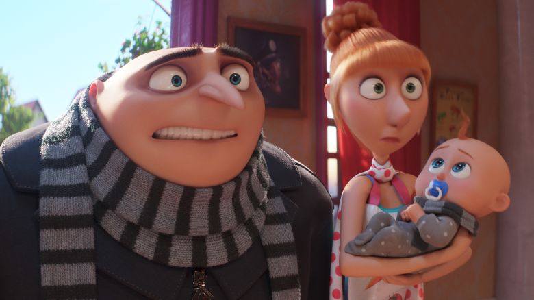 Gru (voiced by Steve Carell) and Lucy (Kristen Wiig) in "Despicable Me 4."