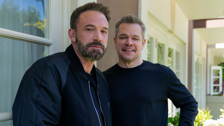 Ben Affleck, left, and Matt Damon pose for a portrait to promote the film "Air" on Monday, March 27, 2023, at the Four Seasons Hotel in Los Angeles.