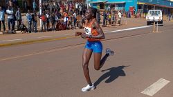 Rebecca Cheptegei, competes at the Discovery 10km road race in Kapchorwa, Uganda on January 20, 2023.