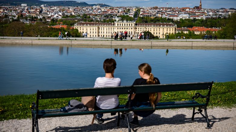 Visitors are enjoying the sunny spring weather in the park of Schonbrunn Palace in Vienna, Austria, on April 5, 2024. (Photo by Emmanuele Contini/NurPhoto via Getty Images)