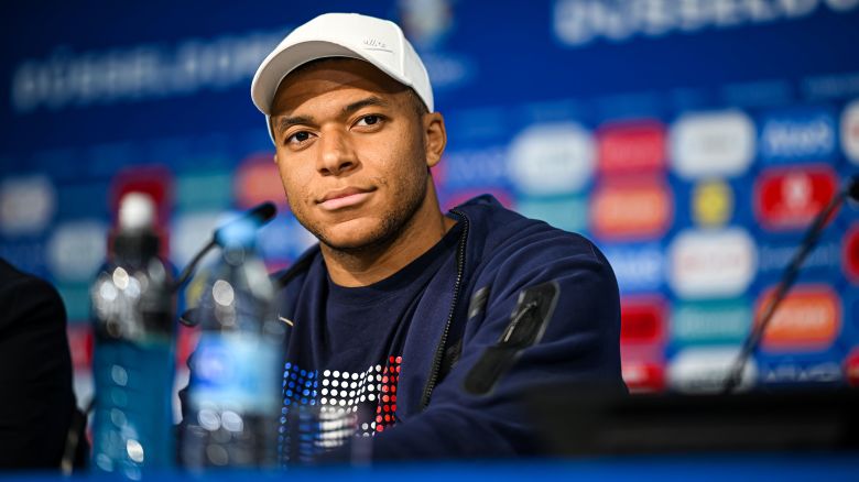 DUSSELDORF, GERMANY - JUNE 16: Kylian Mbappe of France during the press conference at Düsseldorf Arena on June 16, 2024 in Dusseldorf, Germany. (Photo by Frederic Scheidemann - UEFA/UEFA via Getty Images)
