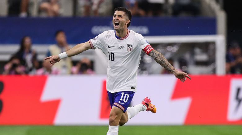 ARLINGTON, TEXAS - JUNE 23: Christian Pulisic of United States celebrates after scoring the team's first goal during the CONMEBOL Copa America 2024 Group C match between United States and Bolivia at AT&T Stadium on June 23, 2024 in Arlington, Texas. (Photo by Omar Vega/Getty Images)