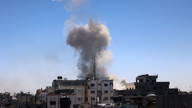 Plumes of smoke rise from an area targeted by Israeli bombardment in the eastern Shujaiya neighbourhood of Gaza City on July 3, 2024.
