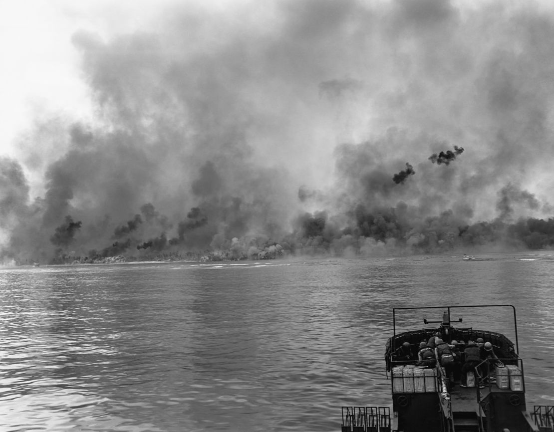 Troops of the First Marine Division head toward beaches of Peleliu Island in 1944.