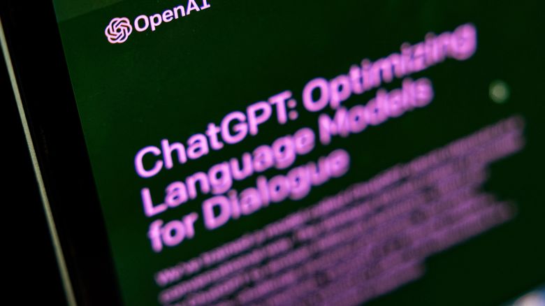 OpenAI's ChatGPT website is displayed on a laptop screen in February 2023.