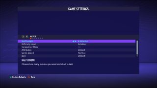 This is a picture of the first screen under Game Settings.