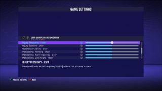 The picture shows the CPU Player Customization Game Settings listed below.