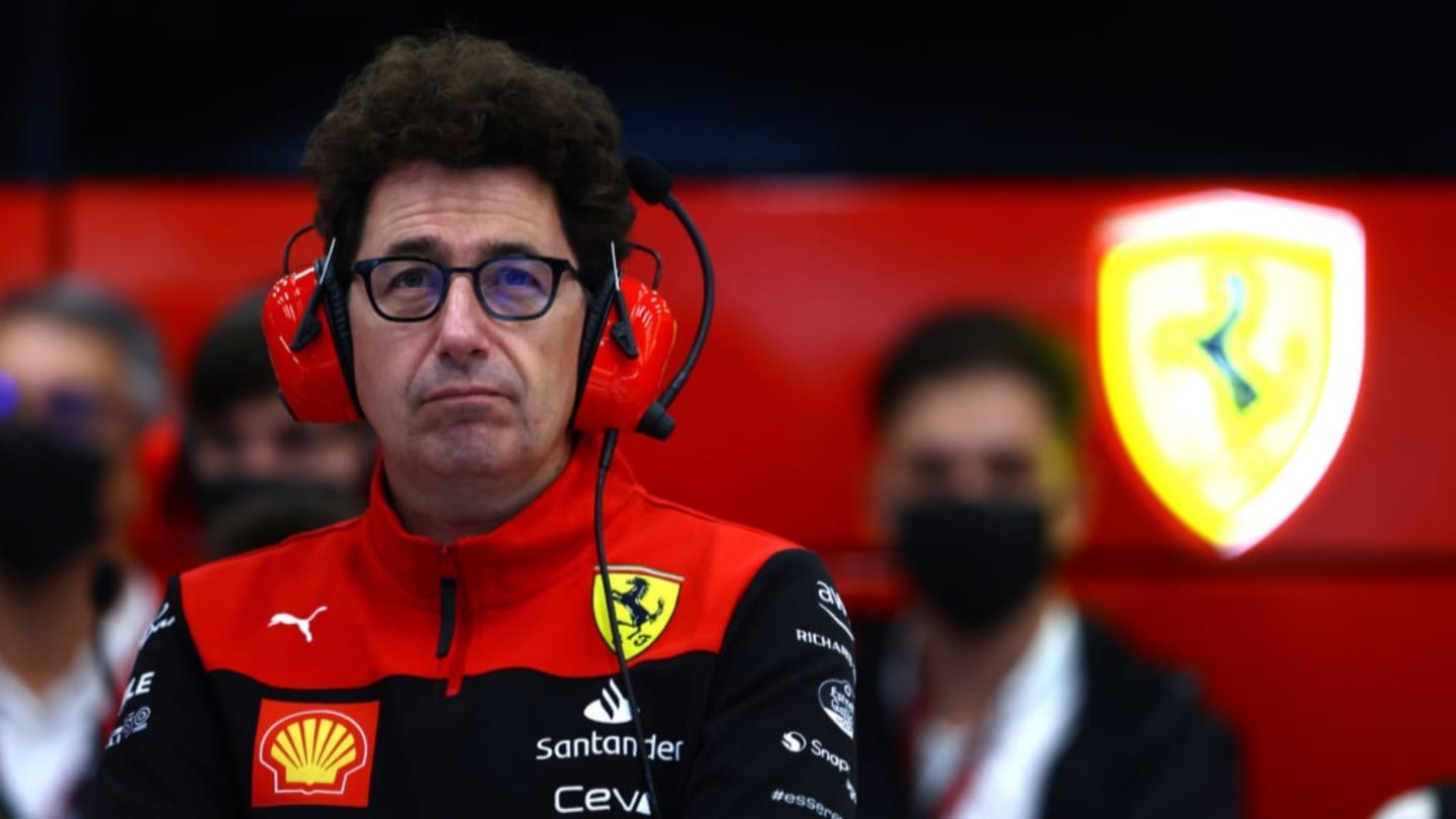 SPA, BELGIUM - AUGUST 26: Scuderia Ferrari Team Principal Mattia Binotto looks on in the garage