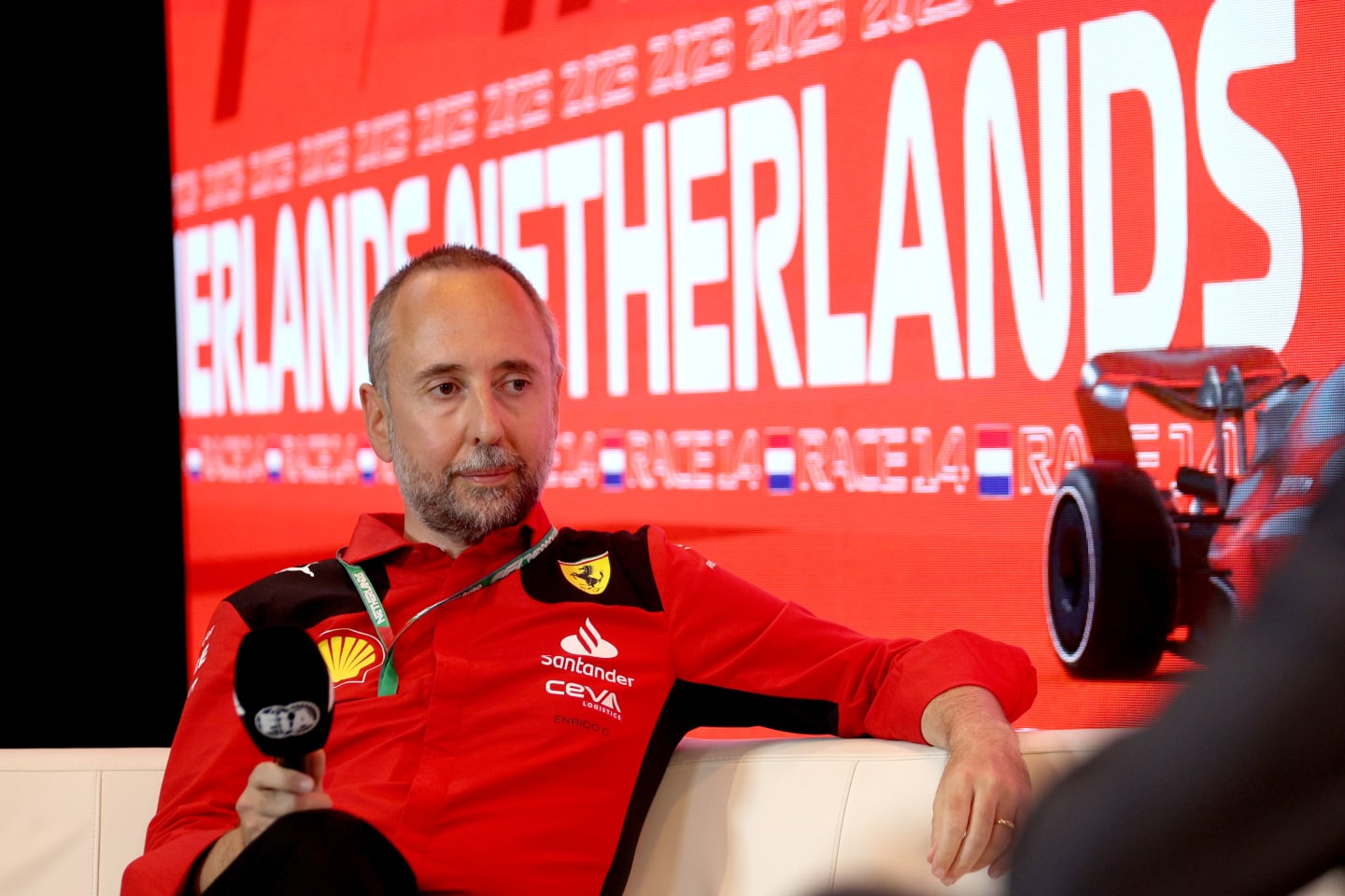 ZANDVOORT, NETHERLANDS - AUGUST 25: Enrico Cardile, Head of Chassis Area at Ferrari, attends the