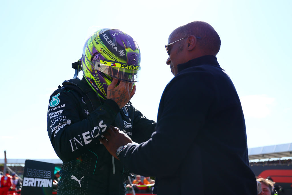 NORTHAMPTON, ENGLAND - JULY 07: Race winner Lewis Hamilton of Great Britain and Mercedes celebrates