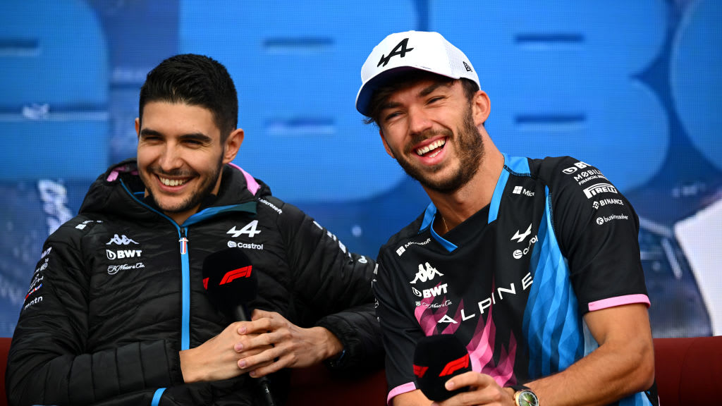 MELBOURNE, AUSTRALIA - MARCH 23: Esteban Ocon of France and Alpine F1 and Pierre Gasly of France