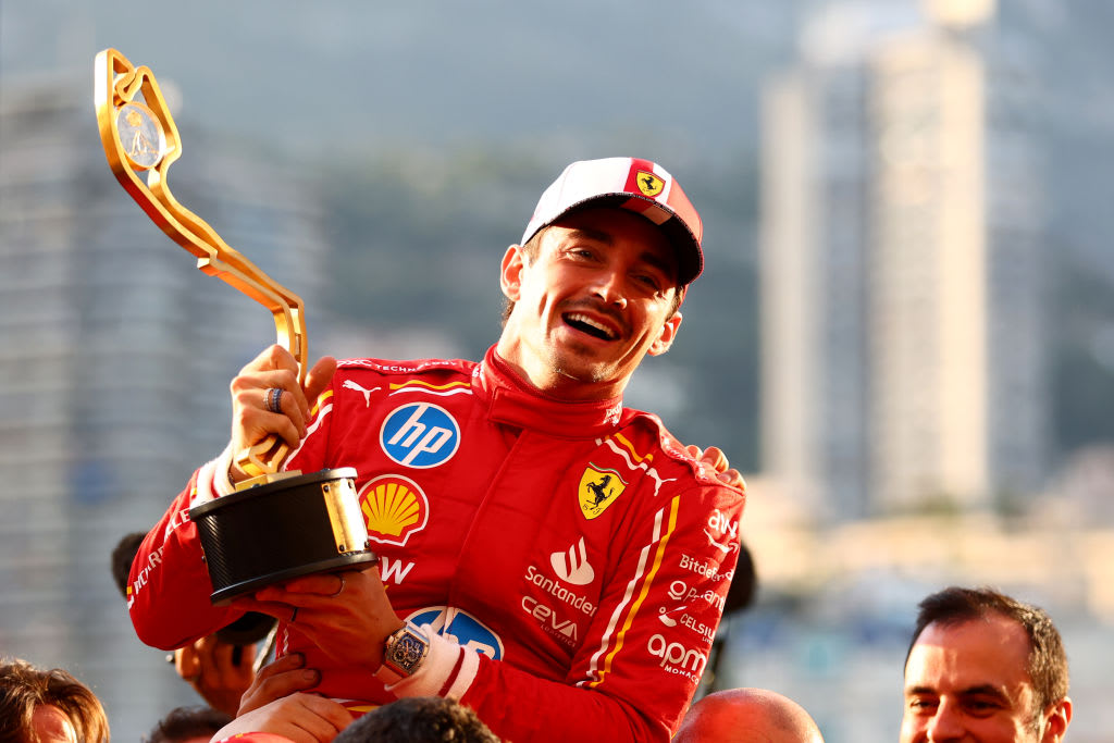 MONTE-CARLO, MONACO - MAY 26: Race winner Charles Leclerc of Monaco and Ferrari celebrates with his