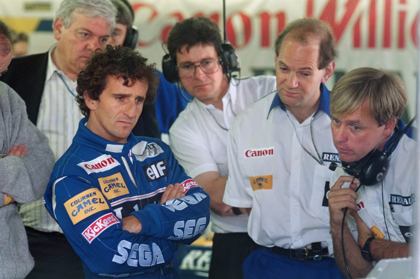 The Canon-Williams crew, (from L to R) Patrick Head, technical director of the team, engineers