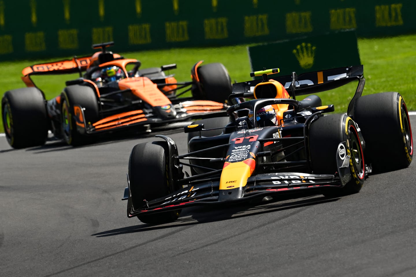 Red Bull Racing's Mexican driver Sergio Perez drives during the Formula One Belgian Grand Prix at