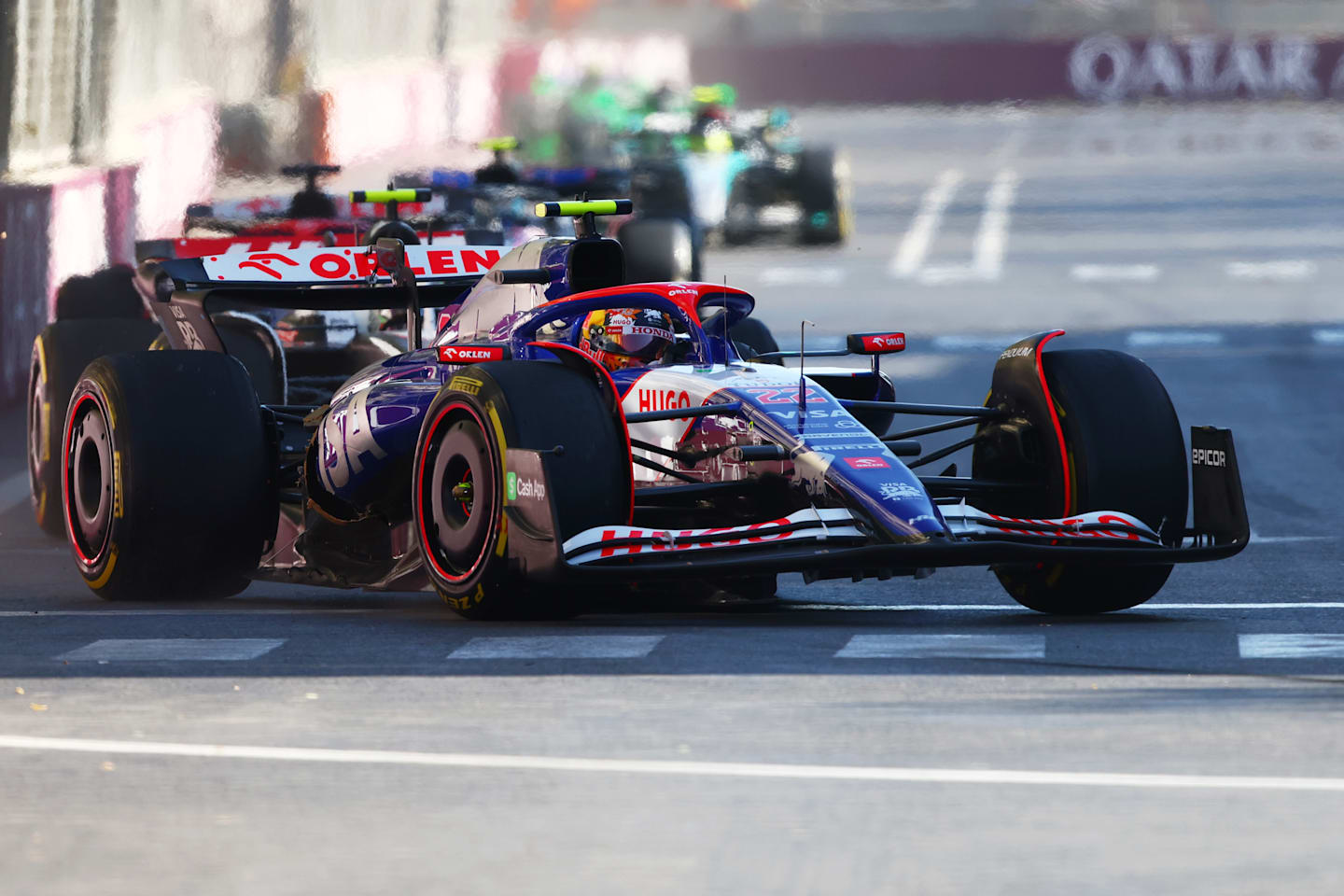 BAKU, AZERBAIJAN - SEPTEMBER 15: Yuki Tsunoda of Japan driving the (22) Visa Cash App RB VCARB 01 on track during the F1 Grand Prix of Azerbaijan at Baku City Circuit on September 15, 2024 in Baku, Azerbaijan. (Photo by Joe Portlock - Formula 1/Formula 1 via Getty Images)