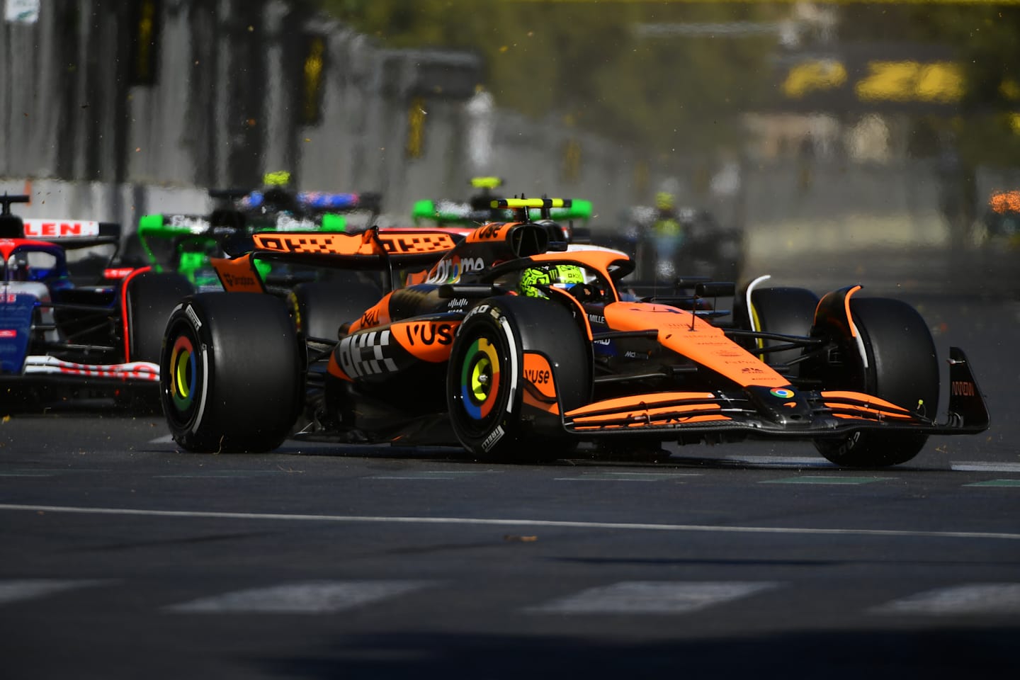 BAKU, AZERBAIJAN - SEPTEMBER 15: Lando Norris of Great Britain driving the (4) McLaren MCL38 Mercedes on track during the F1 Grand Prix of Azerbaijan at Baku City Circuit on September 15, 2024 in Baku, Azerbaijan. (Photo by James Sutton/Getty Images)