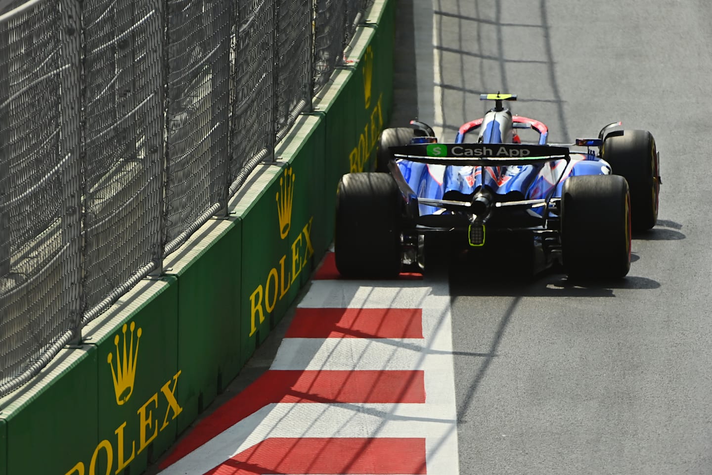 BAKU, AZERBAIJAN - SEPTEMBER 13: Yuki Tsunoda of Japan driving the (22) Visa Cash App RB VCARB 01 on track during practice ahead of the F1 Grand Prix of Azerbaijan at Baku City Circuit on September 13, 2024 in Baku, Azerbaijan. (Photo by James Sutton/Getty Images)