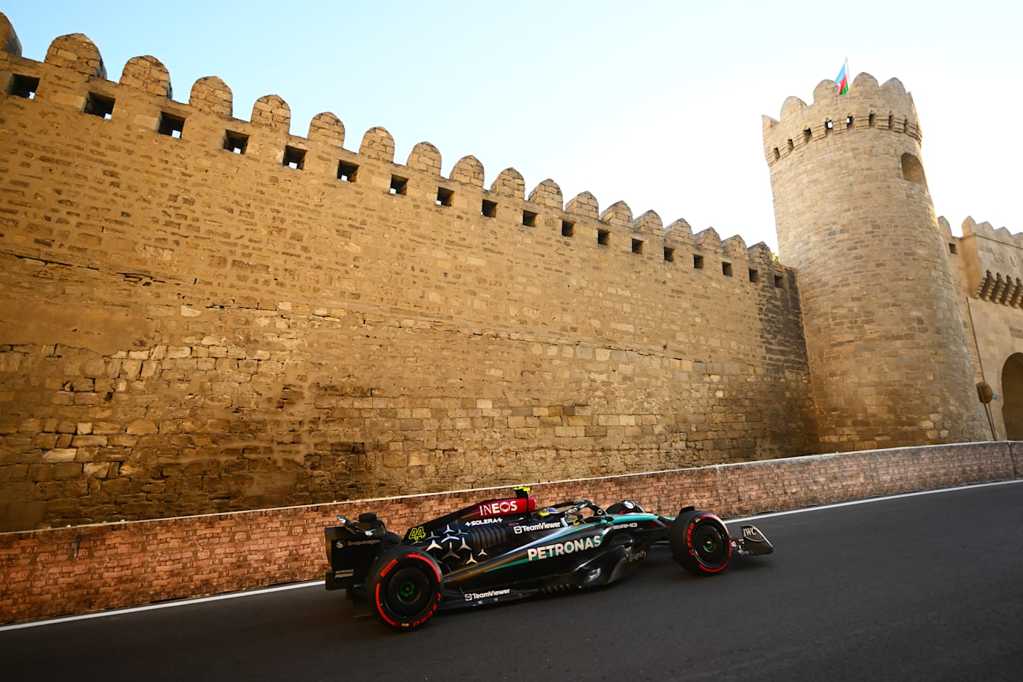 BAKU, AZERBAIJAN - SEPTEMBER 13: Lewis Hamilton of Great Britain driving the (44) Mercedes AMG