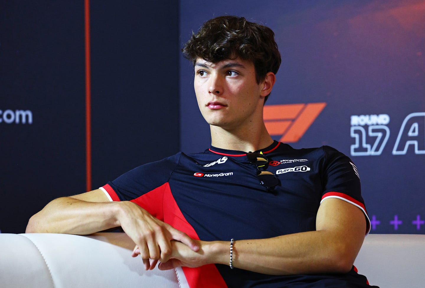 BAKU, AZERBAIJAN - SEPTEMBER 12: Oliver Bearman of Great Britain and Haas F1 attends the Drivers Press Conference during previews ahead of the F1 Grand Prix of Azerbaijan at Baku City Circuit on September 12, 2024 in Baku, Azerbaijan. (Photo by Clive Rose/Getty Images)