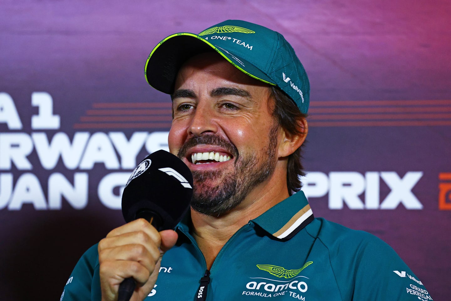 BAKU, AZERBAIJAN - SEPTEMBER 12: Fernando Alonso of Spain and Aston Martin F1 Team attends the Drivers Press Conference during previews ahead of the F1 Grand Prix of Azerbaijan at Baku City Circuit on September 12, 2024 in Baku, Azerbaijan. (Photo by Clive Rose/Getty Images)