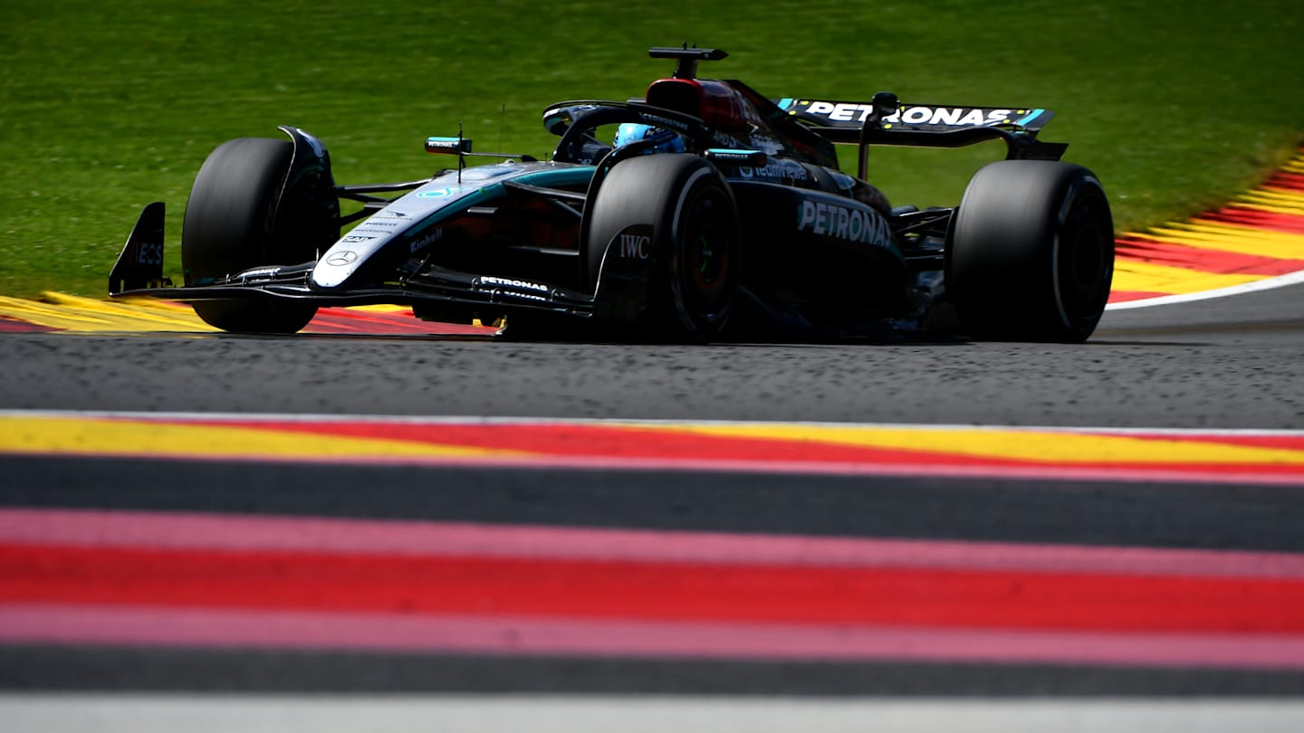 SPA, BELGIUM - JULY 28: George Russell of Great Britain driving the (63) Mercedes AMG Petronas F1