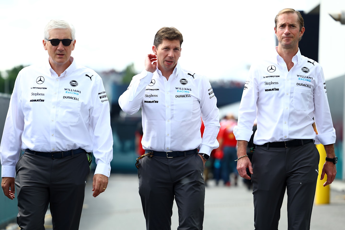 MONTREAL, QUEBEC - JUNE 08: James Vowles, Team Principal of Williams and Matthew Savage, Chairman