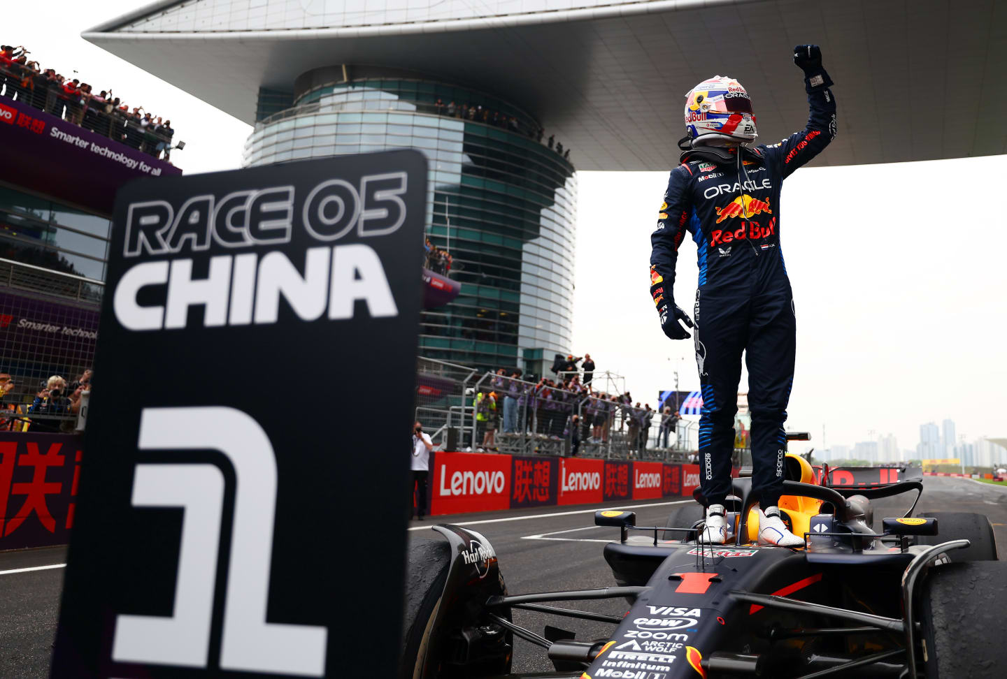 SHANGHAI, CHINA - APRIL 21: Race winner Max Verstappen of the Netherlands and Oracle Red Bull