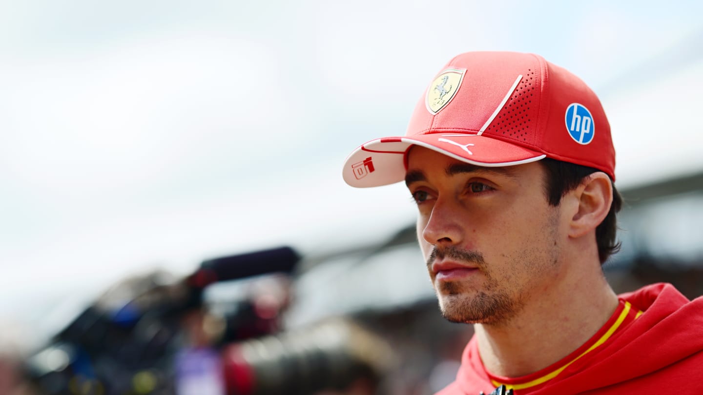 NORTHAMPTON, ENGLAND - JULY 07: Charles Leclerc of Monaco and Ferrari looks on from the drivers