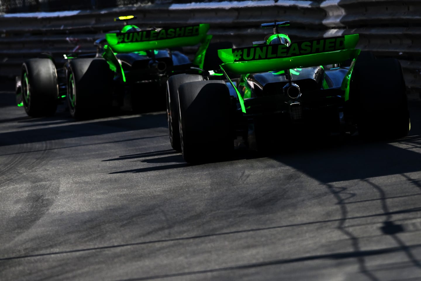 MONTE-CARLO, MONACO - MAY 26: Zhou Guanyu of China driving the (24) Kick Sauber C44 Ferrari and Valtteri Bottas of Finland driving the (77) Kick Sauber C44 Ferrari on track during the F1 Grand Prix of Monaco at Circuit de Monaco on May 26, 2024 in Monte-Carlo, Monaco. (Photo by Rudy Carezzevoli/Getty Images)