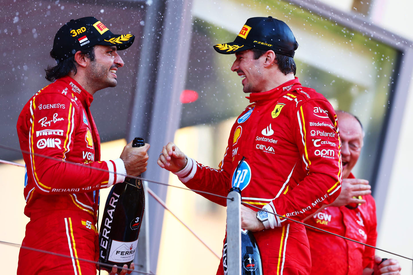 MONTE-CARLO, MONACO - MAY 26: Race winner Charles Leclerc of Monaco and Ferrari and Third placed