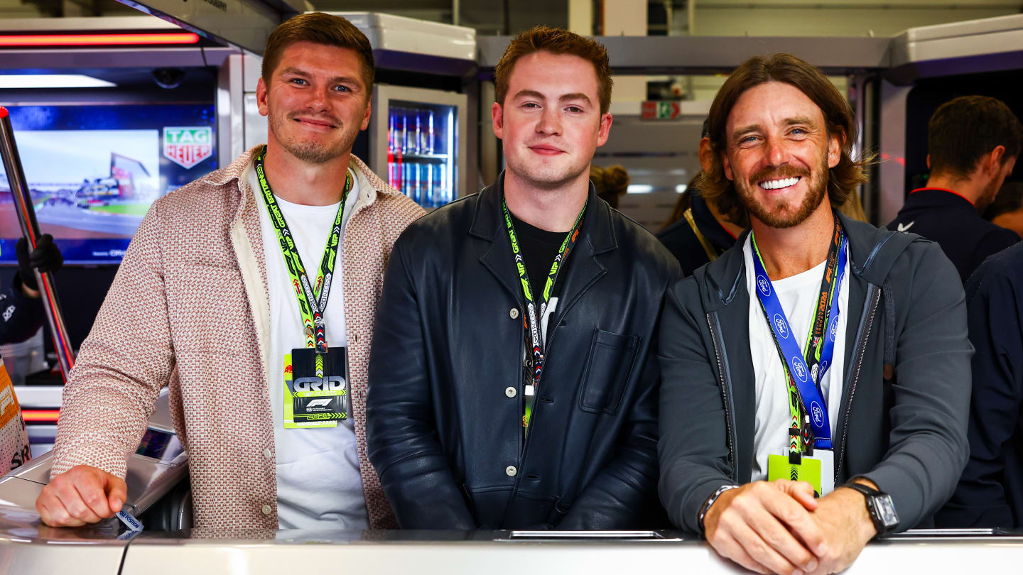 Rugby union player Owen Farrell, actor Kit Connor and golfer Tommy Fleetwood looked to be enjoying the event from the Red Bull garage