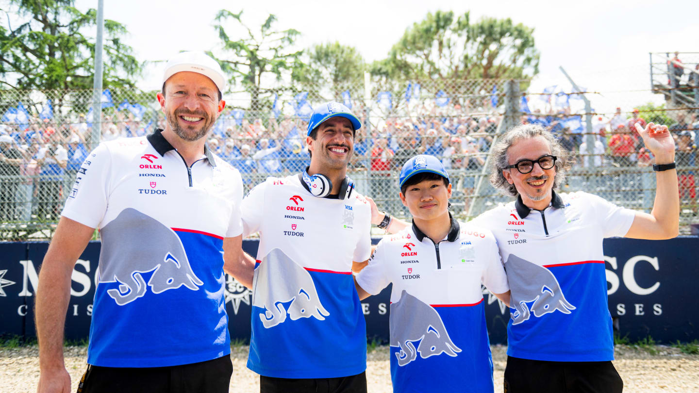 IMOLA, ITALY - MAY 19: Peter Bayer, CEO of Visa Cash App RB, Daniel Ricciardo of Australia and Visa