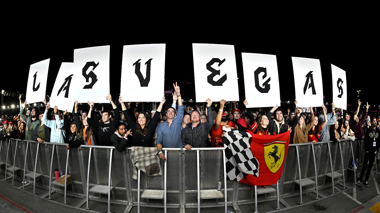 LAS VEGAS, NEVADA - NOVEMBER 17: Fans watch Major Lazer perform ahead of the F1 Grand Prix of Las