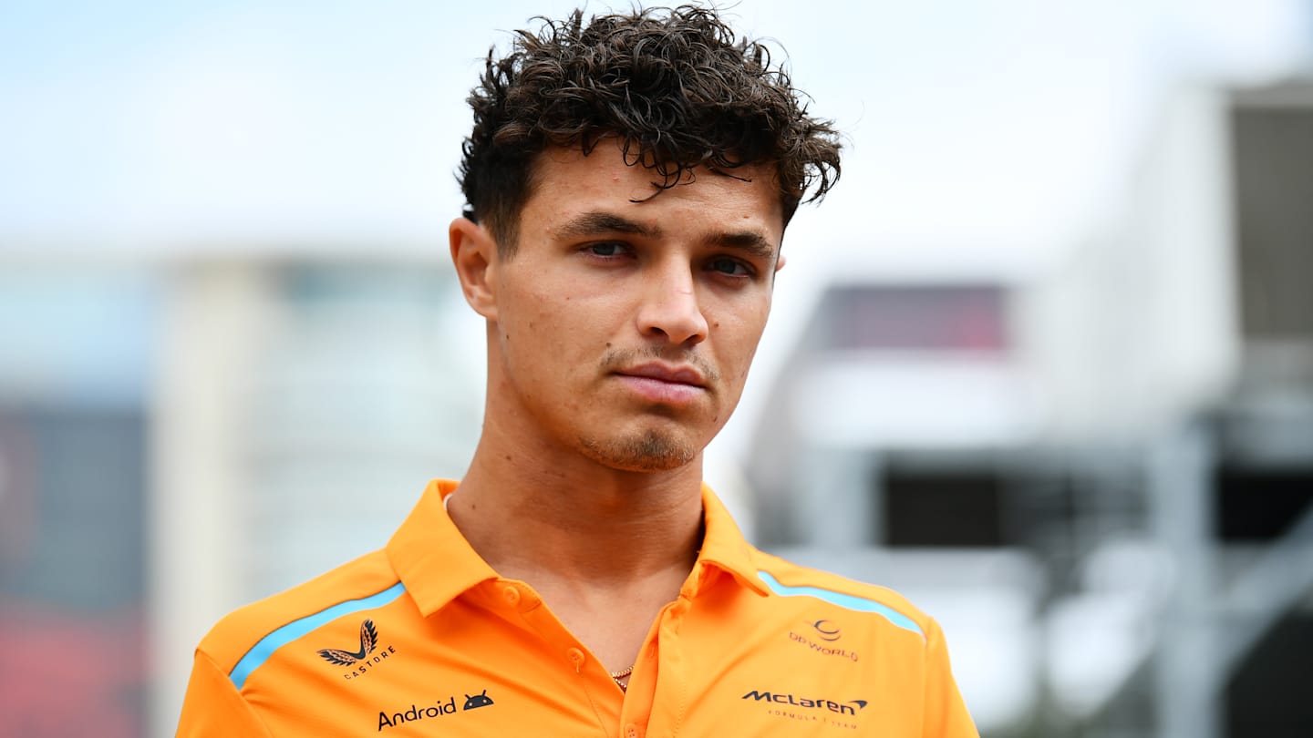 BAKU, AZERBAIJAN - SEPTEMBER 13: Lando Norris of Great Britain and McLaren looks on in the Paddock