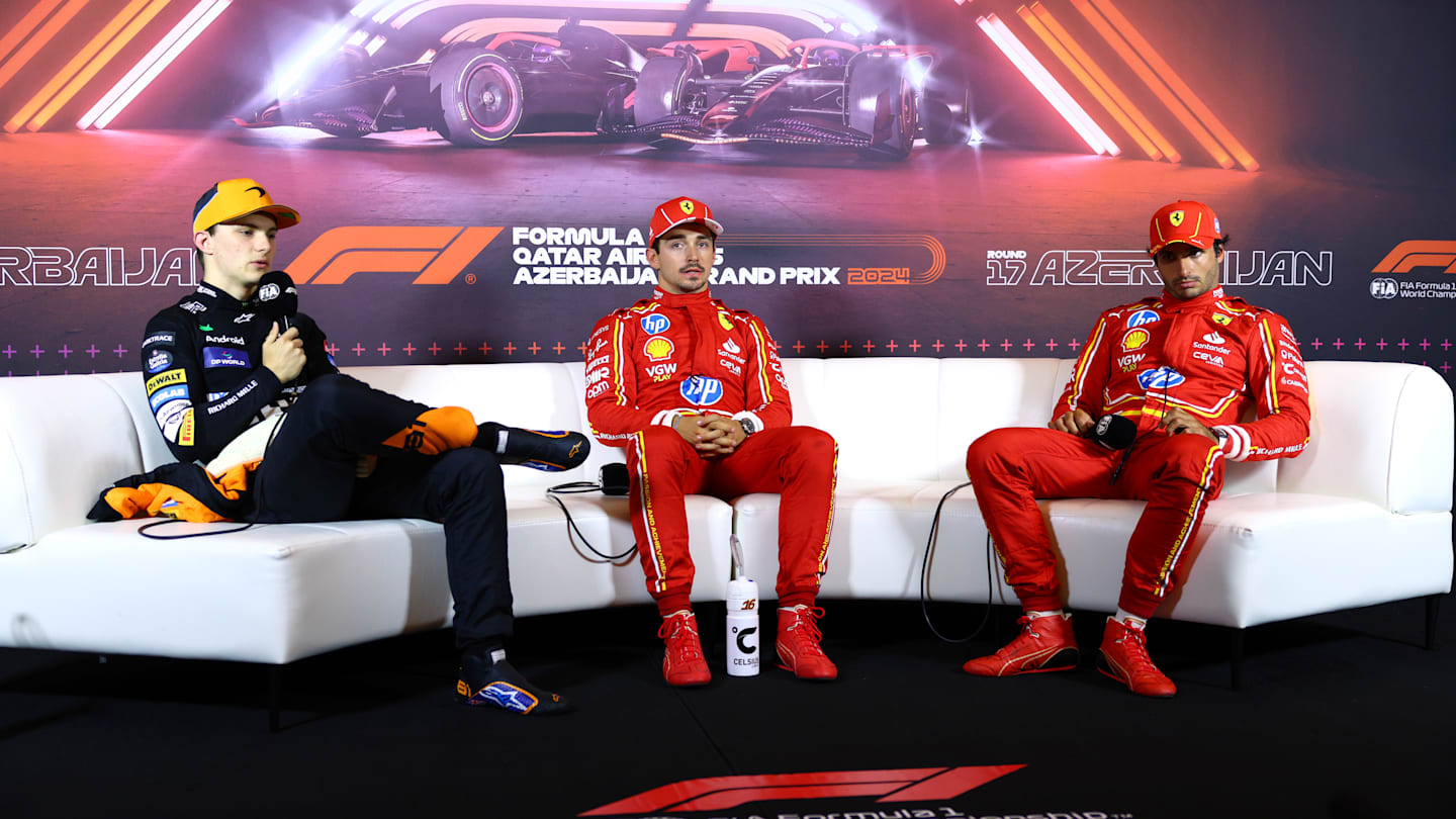 BAKU, AZERBAIJAN - SEPTEMBER 14: Pole position qualifier Charles Leclerc of Monaco and Ferrari,