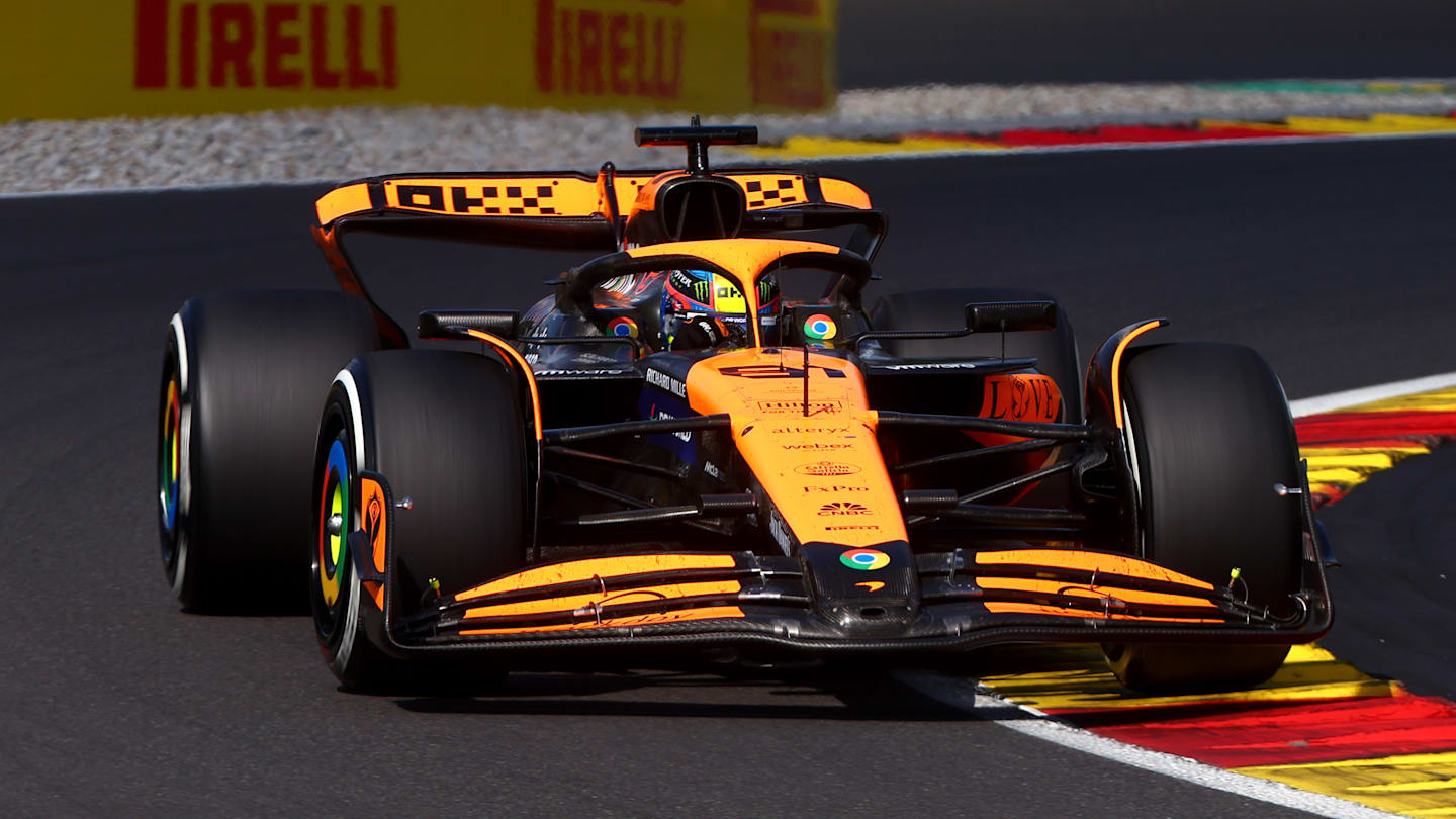 SPA, BELGIUM - JULY 28: Oscar Piastri of Australia driving the (81) McLaren MCL38 Mercedes on track