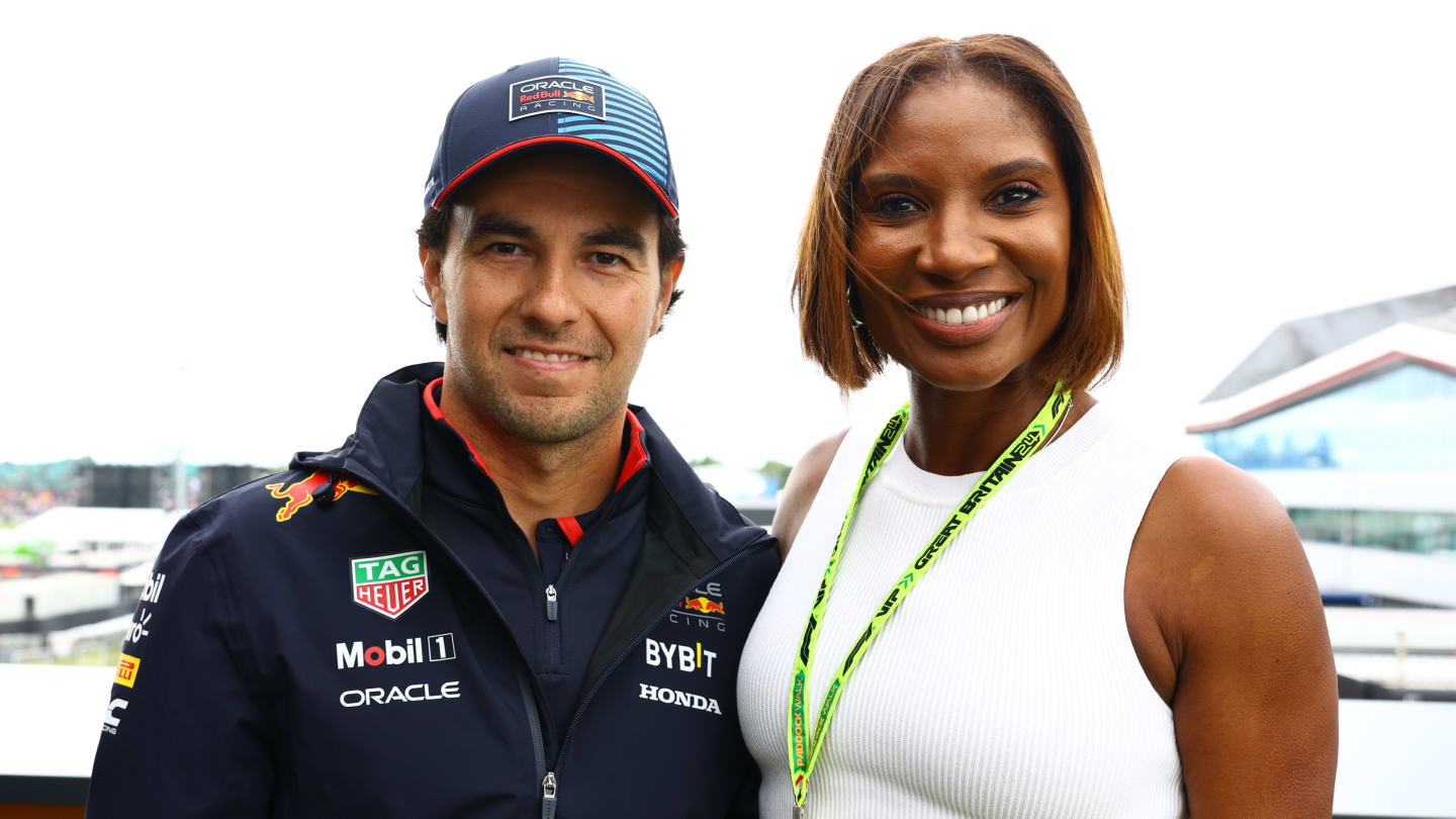 Former track and field athlete Dame Denise Lewis posed for a photo with Sergio Perez ahead of the race