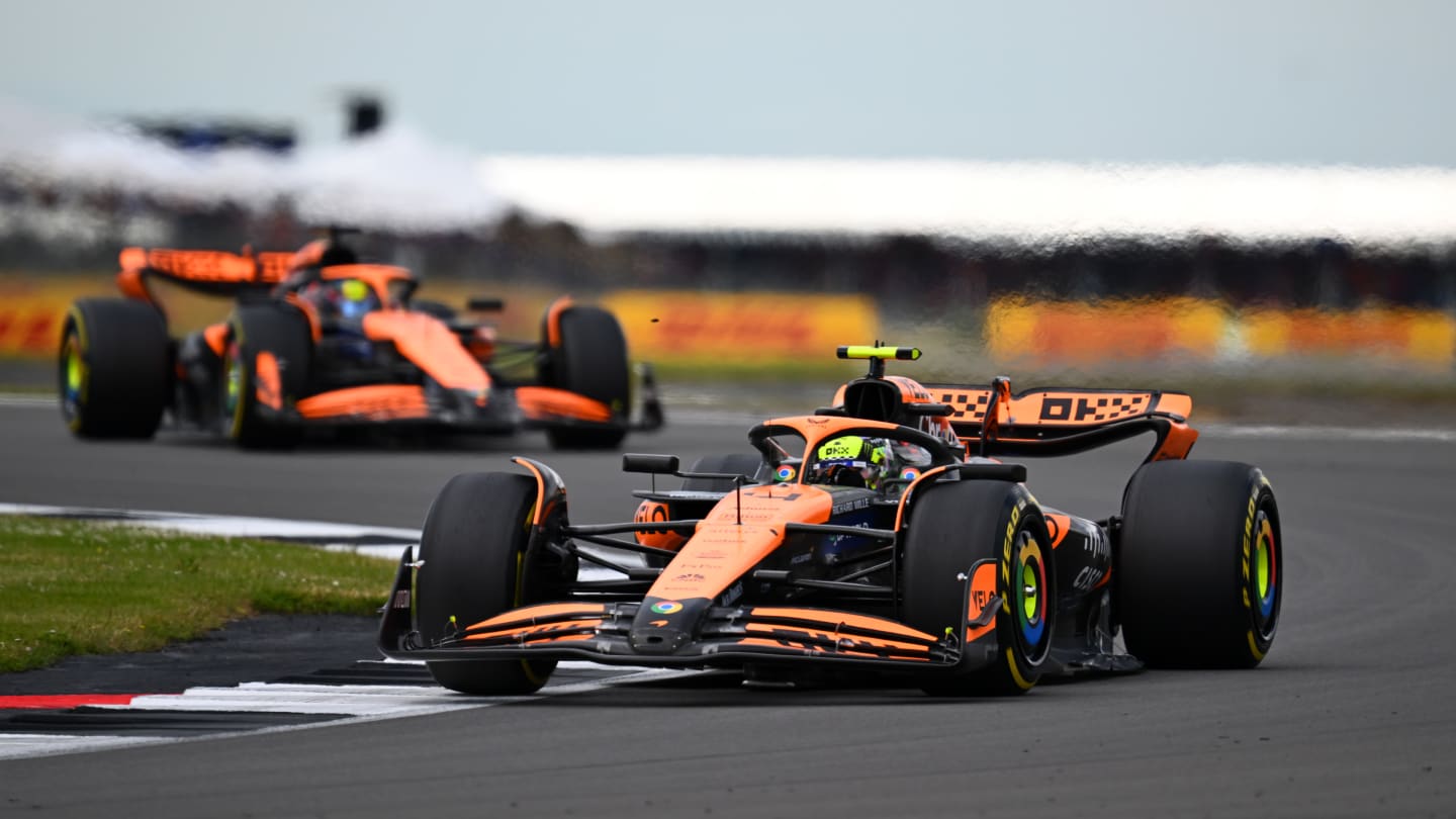 NORTHAMPTON, ENGLAND - JULY 07: Lando Norris of Great Britain driving the (4) McLaren MCL38