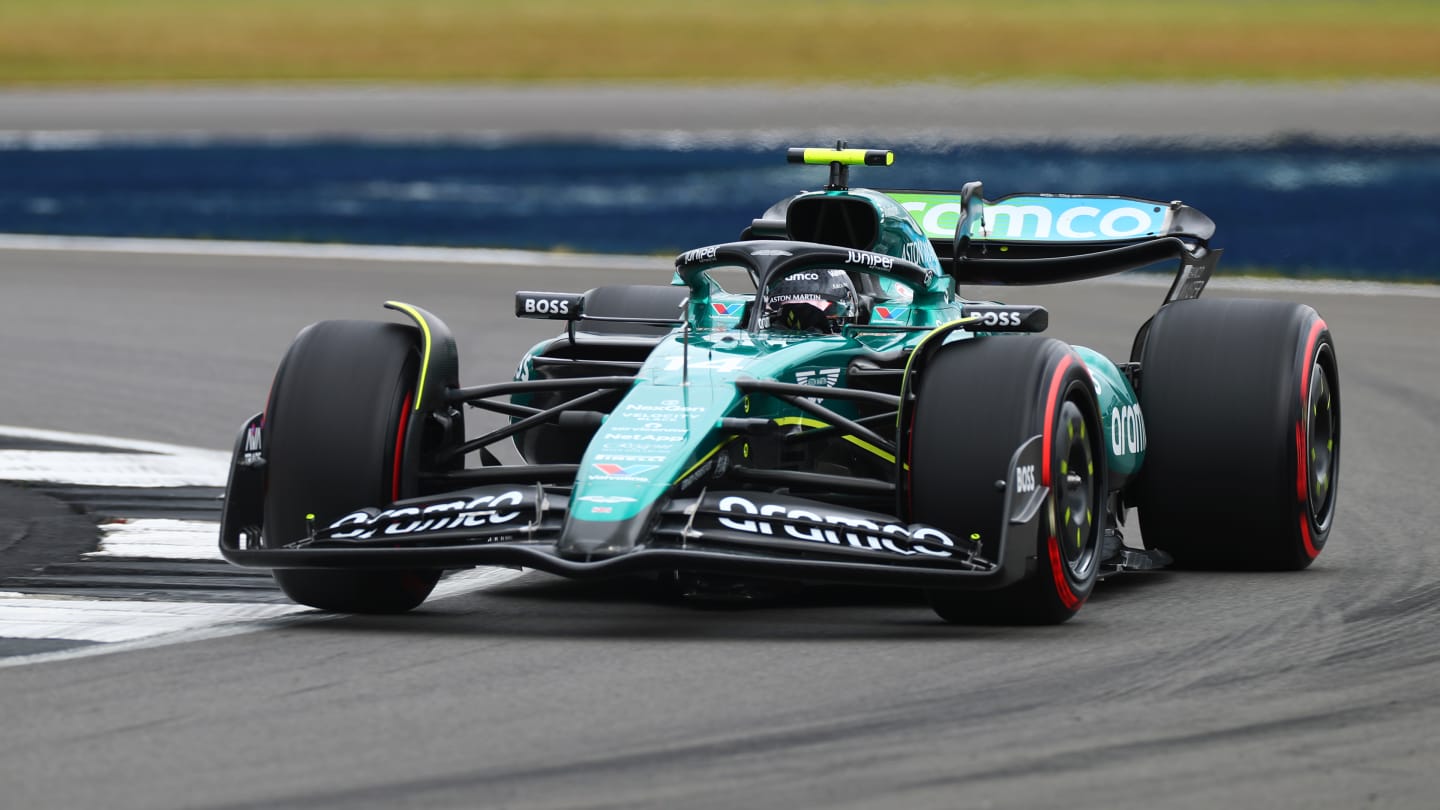 NORTHAMPTON, ENGLAND - JULY 05: Fernando Alonso of Spain driving the (14) Aston Martin AMR24