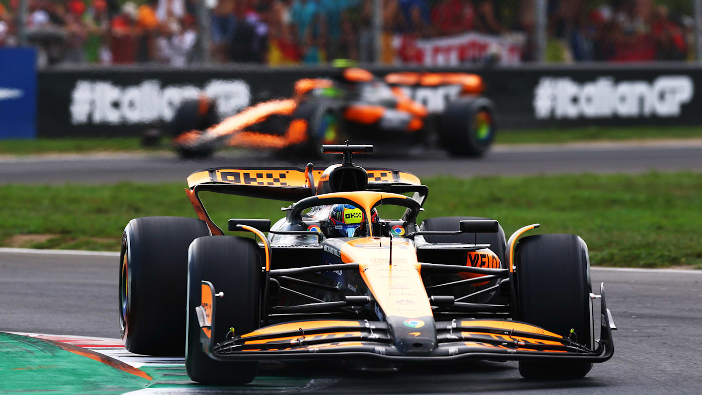 MONZA, ITALY - SEPTEMBER 01: Oscar Piastri of Australia driving the (81) McLaren MCL38 Mercedes on