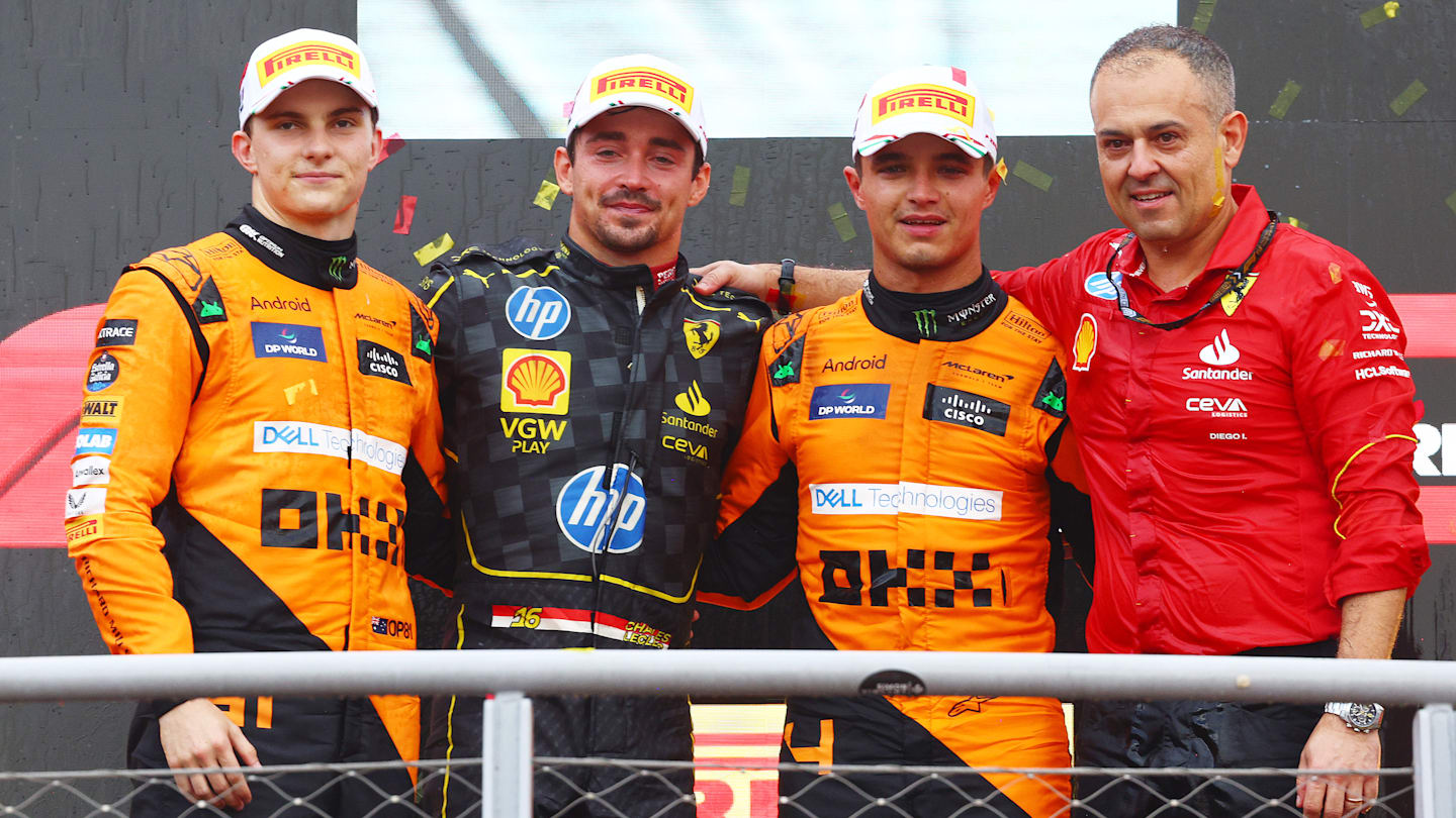 MONZA, ITALY - SEPTEMBER 01: Race winner Charles Leclerc of Monaco and Ferrari, with Second placed