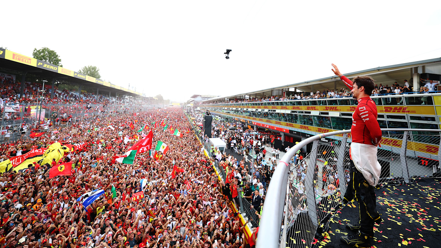 MONZA, ITALY - SEPTEMBER 01: A general view showing Race winner Charles Leclerc of Monaco and