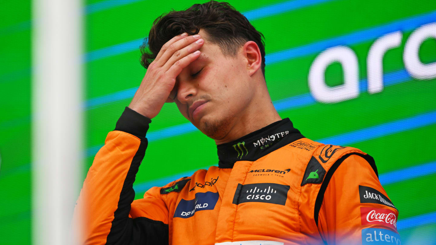 BARCELONA, SPAIN - JUNE 23: Second placed Lando Norris of Great Britain and McLaren reacts on the