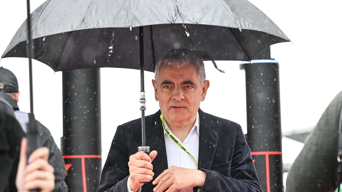 Actor Rowan Atkinson - better known to many as Mr Bean - braved the rain at the circuit