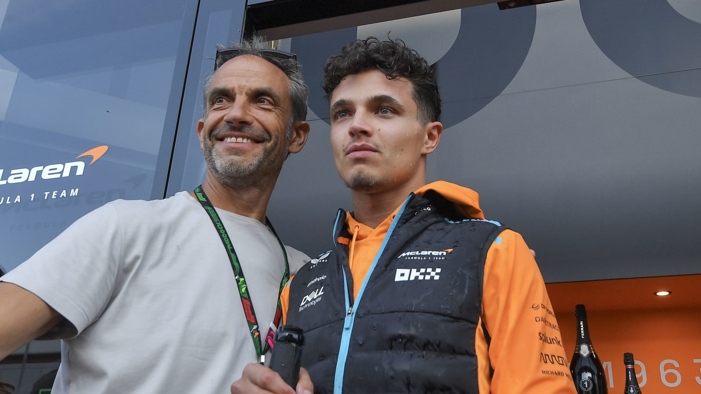 NORTHAMPTON, ENGLAND - JULY 09: Adam Norris (L) and Lando Norris of Great Britain and McLaren F1