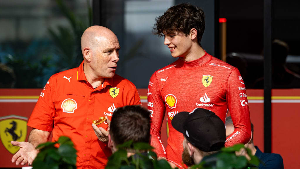 JEDDAH, SAUDI ARABIA - MARCH 8: Oliver Bearman of Great Britain and Ferrari in the garage prior to