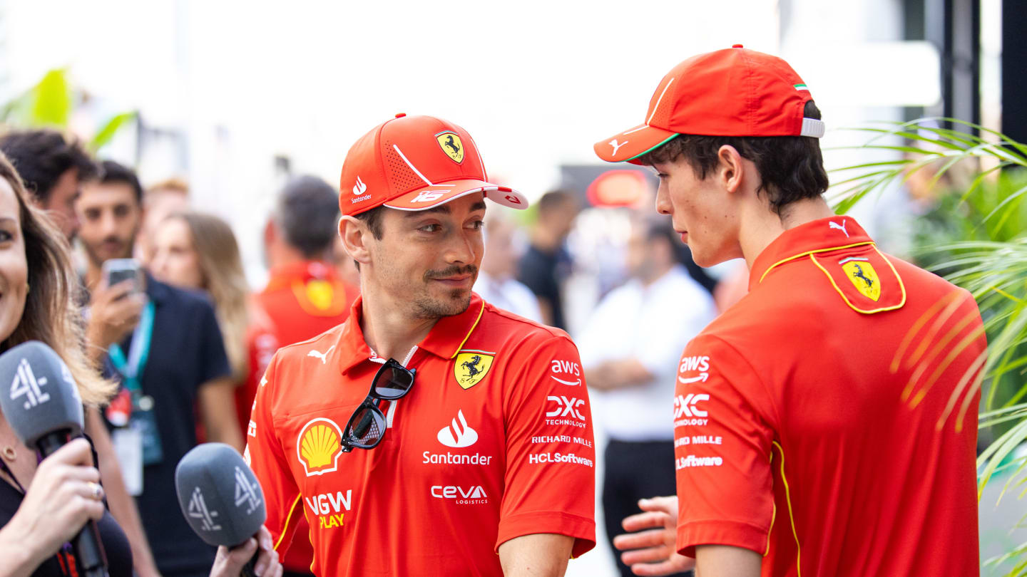 JEDDAH, SAUDI ARABIA - MARCH 9: Charles Leclerc of Monaco and Scuderia Ferrari and Oliver Bearman